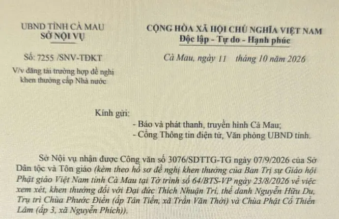 Đăng tải trường hợp đề nghị khen thưởng cấp Nhà nước